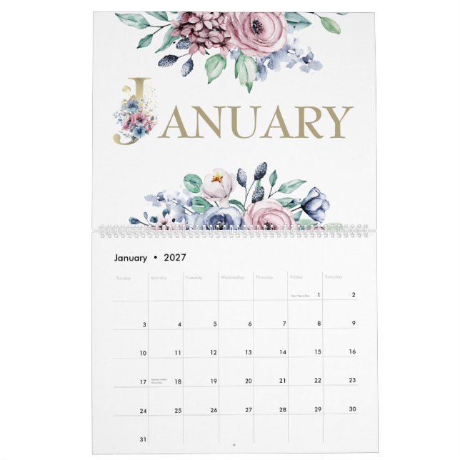 Calendário Rosa Rosa Elegante Bege 2026 (Jan 2027)