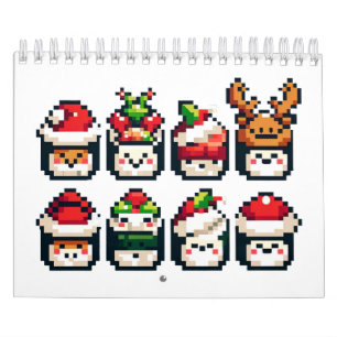 Calendário Rostos Sushi de Natal - Feriado em Pixel de Arte