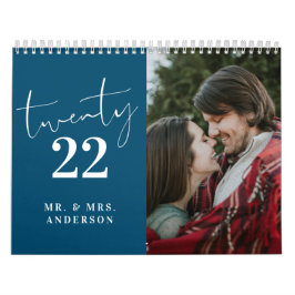 Calendário Roteiro Caligráfico Novo Azul-Teal Fotográfico de