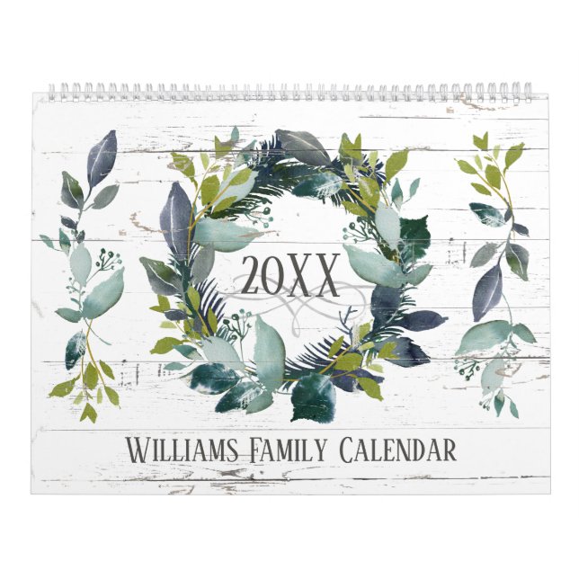 Calendário Rustic Laurel Wreath Greenery Personalizada 2024 F (Capa)