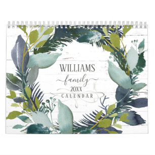 Calendário Rustic Laurel Wreath Watercolor Family Foto 2023
