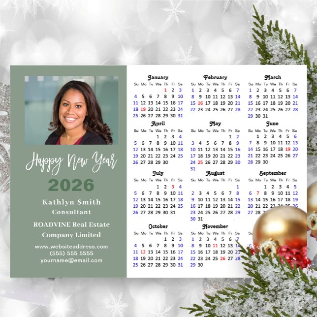 Calendário Sage Green 2026 Magnético moderno de ne (Criador carregado)
