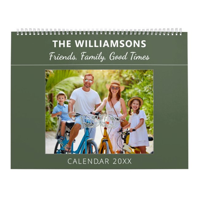 Calendário Sage Green Family and Friends Custom Photo Collage (Capa)