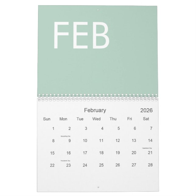 Calendário Sage Green Modern Minimalist (Fev 2026)