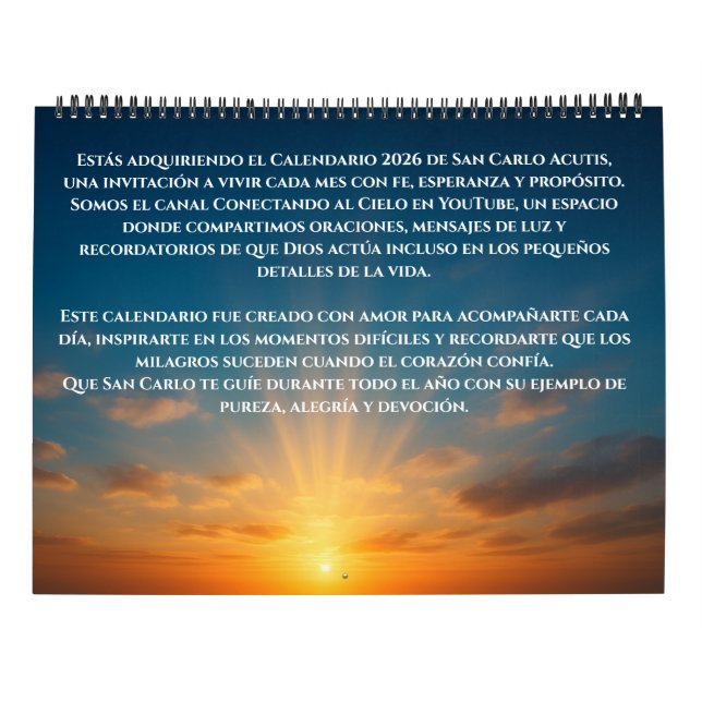 CALENDÁRIO SAN CARLO ACUTIS - 2026 CALENDAR (Verso)
