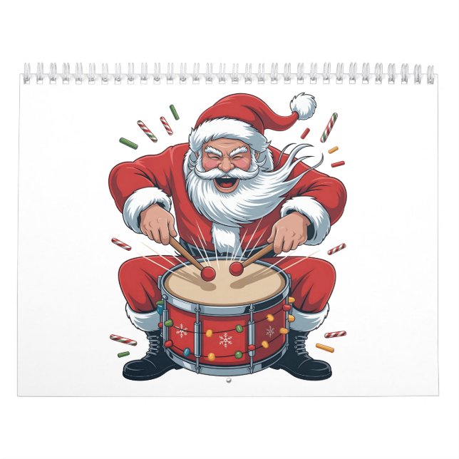Calendário Santa Playing Drums Christmas Drummer Xmas  (Capa)