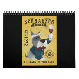 Calendário Schnauzer Dog Wine Funny Schnauzer Dog Lover