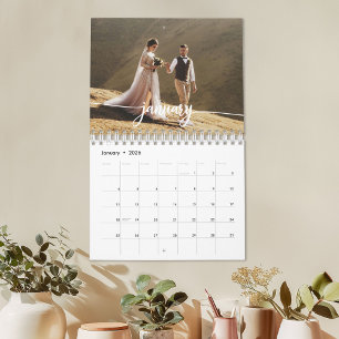 Calendário Script de Chic de Foto de Casamento Personalizado 