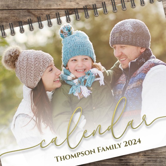 Calendário Script de Na moda de Fotografia Meses de Caligrafi (Gold calligraphy script simple photo calendar template. )