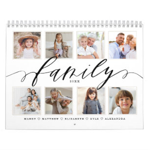 Calendário Script Moderno da Família Memórias de fotos da