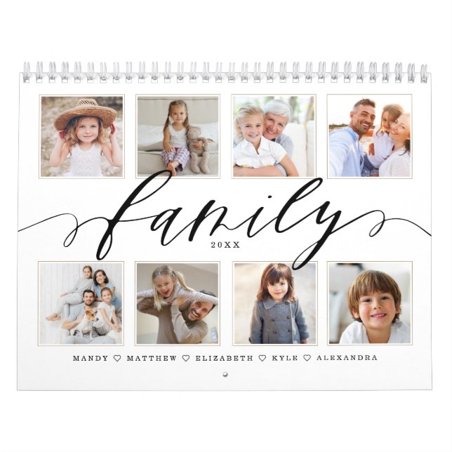 Calendário Script Moderno da Família | Memórias de fotos da f (Capa)