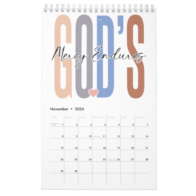 Calendário Seja a luz, inspire, mova, ajude, ame, esperança (Nov 2026)