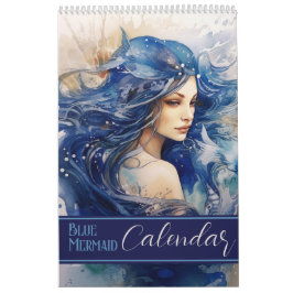 Calendário Sereia Azul de Aquarela