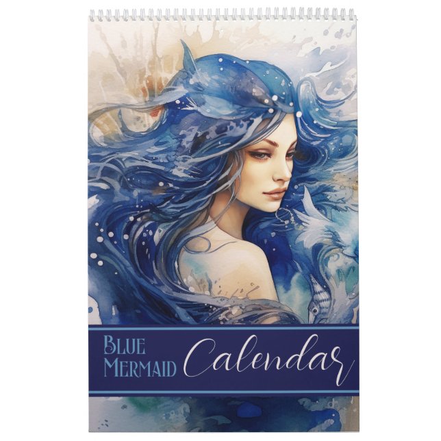Calendário Sereia Azul de Aquarela (Capa)