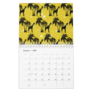 Calendário Silhueta de Girafa Folhas de Palmeira Tropical Zoo
