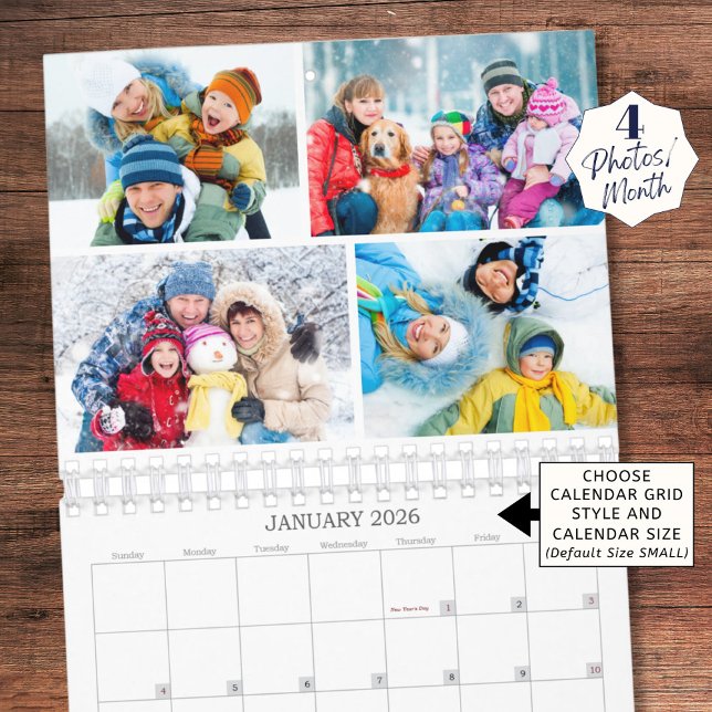 Calendário Simple Custom Photo Collage 4 Per Month (Criador carregado)