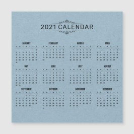 Calendário Simples 2021 em Papel Azul | Cartão Mag