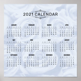 Calendário Simples 2021 no White Floral | POSTER