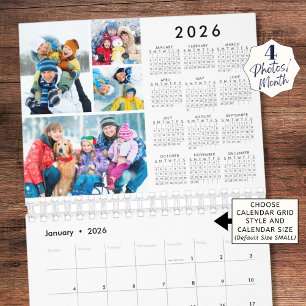 Calendário Simples 4 Fotos Por Mês 2026 Ano à Vista