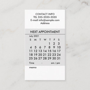Calendário simples Cartão de visita de julho de