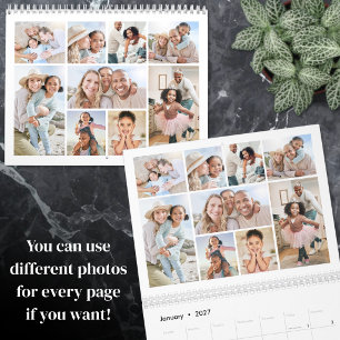 Calendário Simples Colagem de Fotos 100+ Elegante