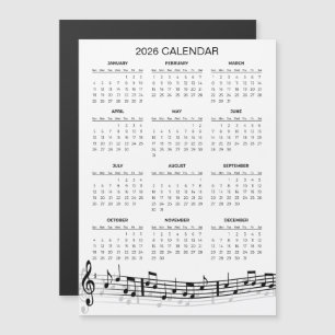 Calendário Simples de 2026 com Notas Musicais Ím