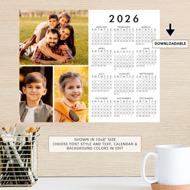 Calendário Simples de 2026 Poster de Colagem de 3  (Criador carregado)