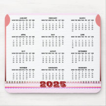 Calendário Simples e Fofo 2025 Mousepad