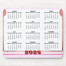 Calendário Simples e Fofo 2025 Mousepad