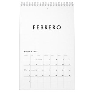 Calendário Simples Espanhol Preto e Branco Minimalista Elegan