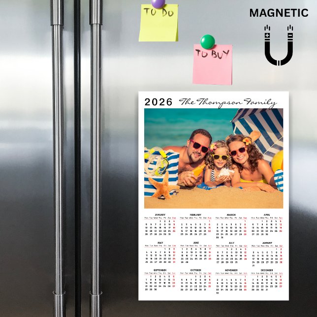 Calendário Simples Moderno de 2026 Um Ímã de Foto (Criador carregado)