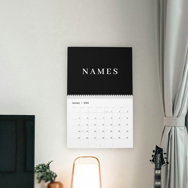 Calendário Simples Preto Personalizado Adicionar Seu Nome Ele (Criador carregado)