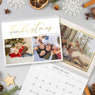 Calendário Simples Rótulo Dourado Feliz Natal 2 Colagem de Fo