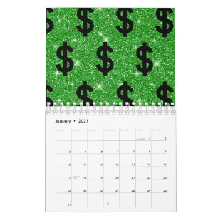 Calendário Sinal de Dólar Negro Money Empreendedor Wall Stree