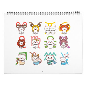 Calendário Sinal de Gato Zodiac Kawaii