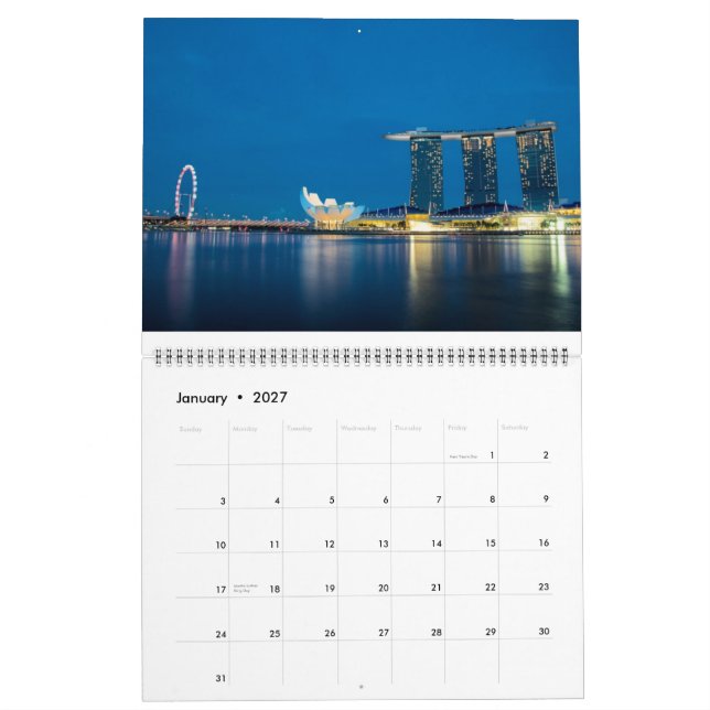 Calendário Singapura por Noite (Jan 2027)