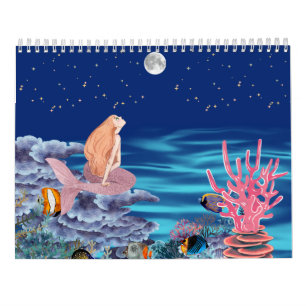 Calendário sirena mirando la luna