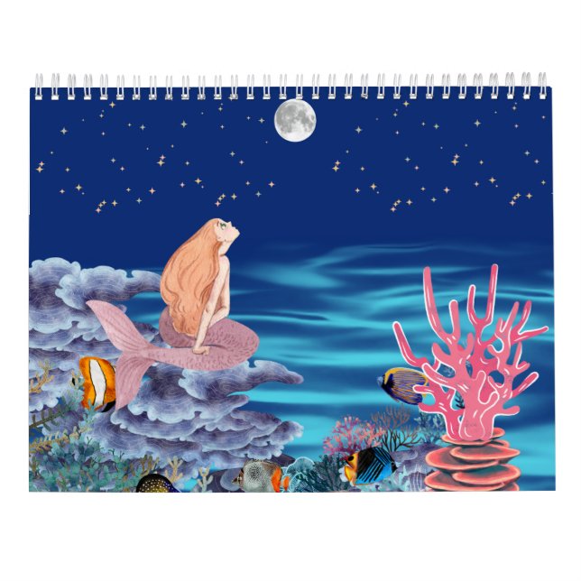 Calendário sirena mirando la luna (Verso)