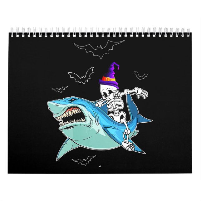 Calendário Skeleton Riding Shark Engraçado - Presente maluco  (Capa)