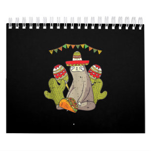Calendário Sloth Taco Sombrero Mexicano Fiesta