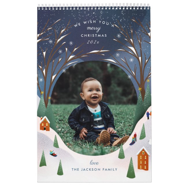 Calendário Snowy Village Winter Scene Photo de Natal (Capa)