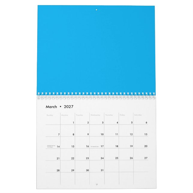Calendário Solid Cyan Blue Background | Summer Minimal Style (Mar 2027)