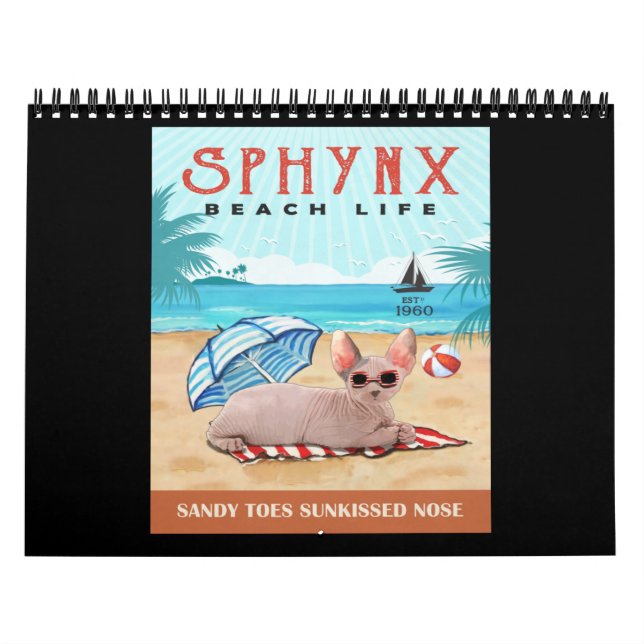 Calendário Sphynx Cat Beach Life Sandy Toes Sunkisked Nose (Capa)