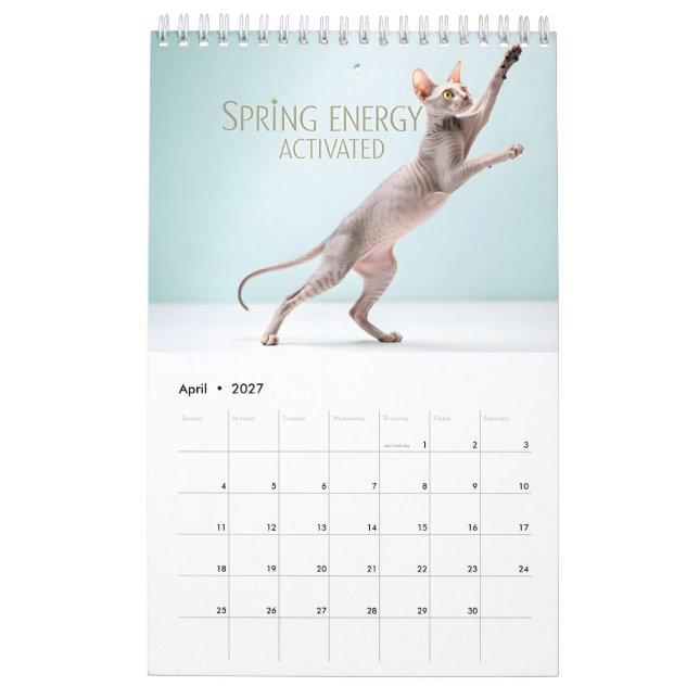Calendário Sphynx Speaks: Editable Monthly Cat Humor Art (Abr 2027)