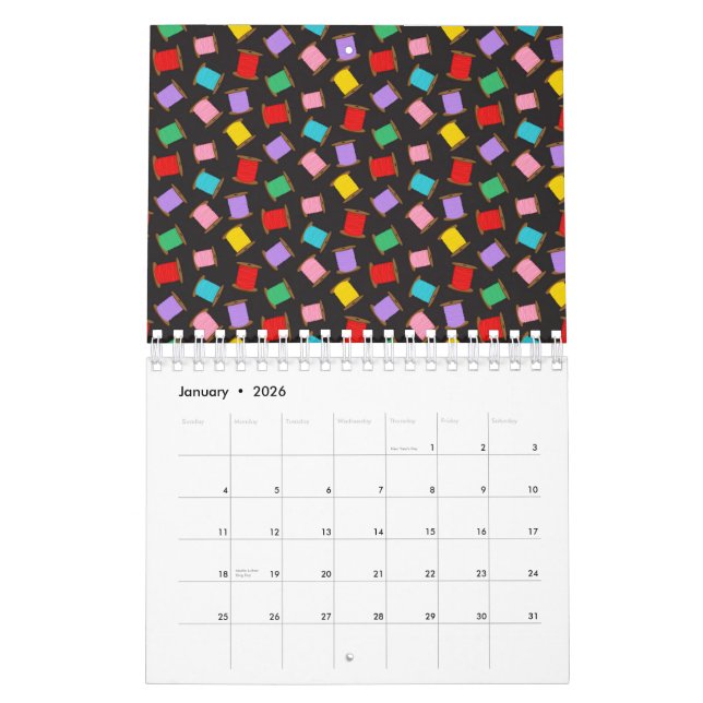Calendário Spools Sewing Threads Black Dressmaker Seamstress (Jan 2026)