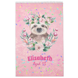 Calendário Sprinkles SLOTH Boho Girls Pink Flowers Gifts Boni