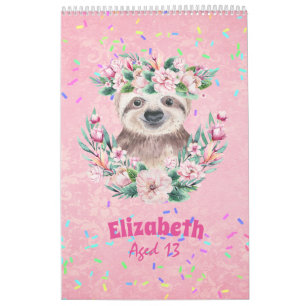 Calendário Sprinkles SLOTH Boho Girls Pink Flowers Gifts Boni