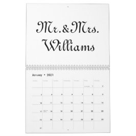 Calendário Sr. & Sra. White Black Custom Script Name elegant