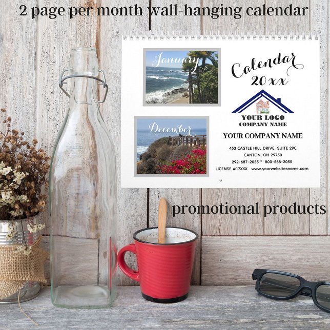 Calendário Suas fotos 20XX Logotipo comercial QR Parede de có (Criador carregado)