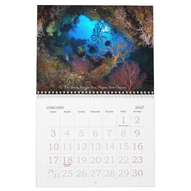 Calendário subaquático da vida marinha das viagens (Jan 2027)